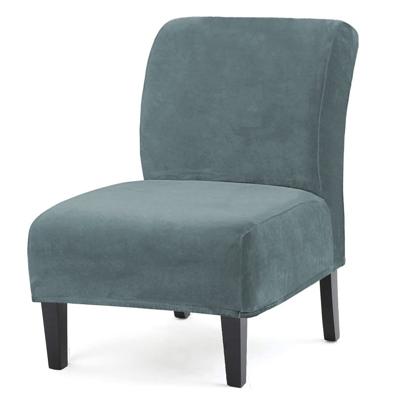 UCCONO Armless Accent Chair Slipcovers Replacement Thick Velvet Chair Covers for Living Room Oversized Big Chairs, Removable Furniture Protector with Elastic Bottom, Machine Washable (Stone Blue) - Image 1